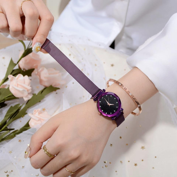 Kalsten | Fashionable Unique Mesh Magnet Buckle Exotic Starry Diamond Designer Luxury Ladies  Women Watch