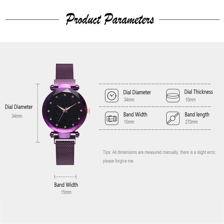 Kalsten | Fashionable Unique Mesh Magnet Buckle Exotic Starry Diamond Designer Luxury Ladies  Women Watch