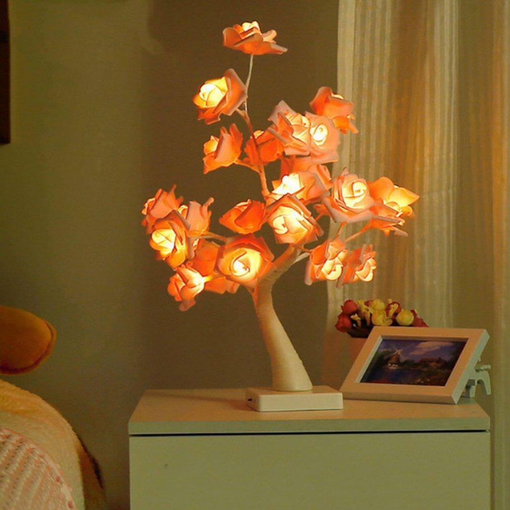 LED Romantic Warm Rose Flower Tree Night Light Lamp with Clock | Kalsten