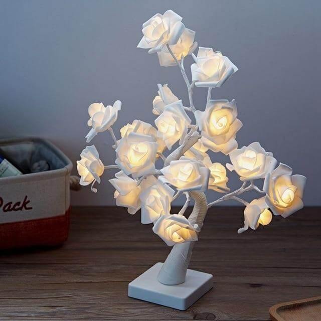 LED Romantic Warm Rose Flower Tree Night Light Lamp with Clock | Kalsten