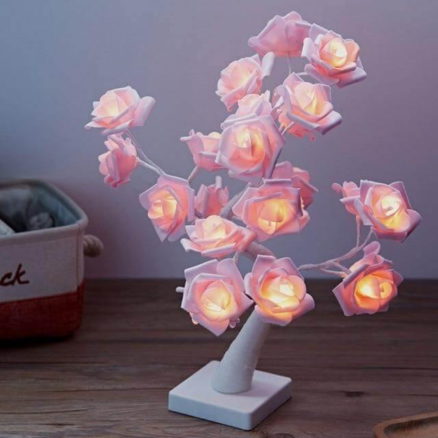 LED Romantic Warm Rose Flower Tree Night Light Lamp with Clock | Kalsten