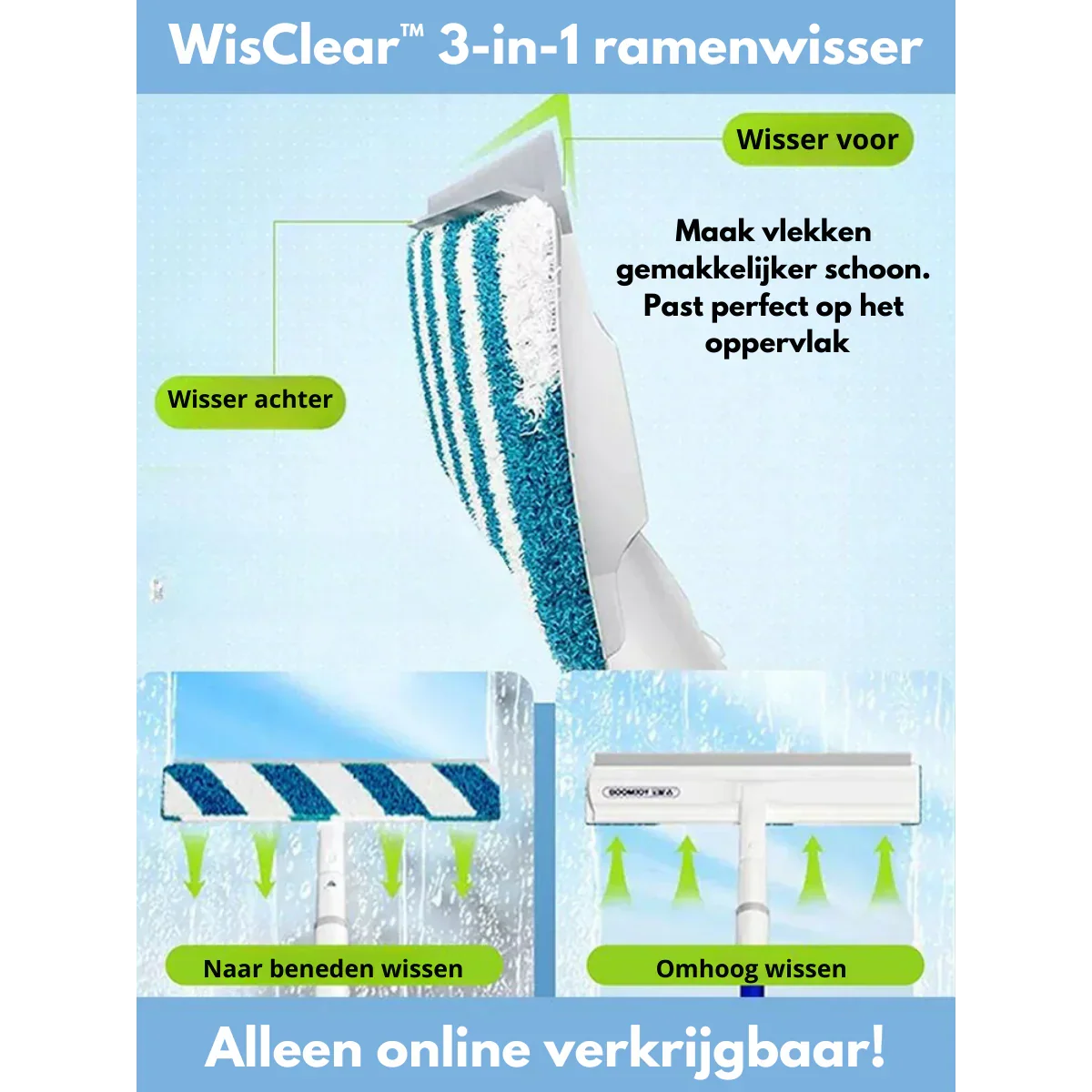 BowLift | Functional 3-in-1 Window Squeegee with Spray and Wipe Function