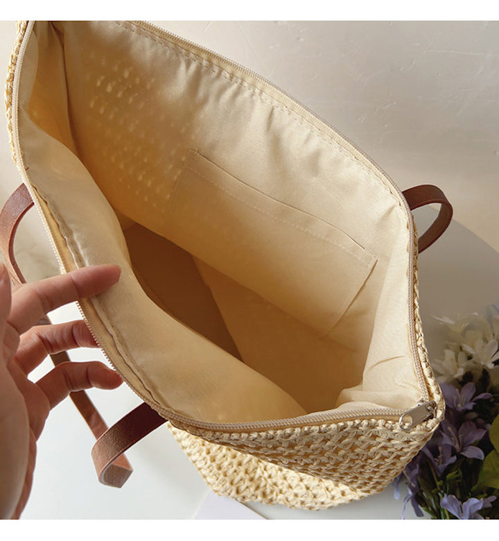 Kalsten | Rattan Woven Bag with Leather Straps - SummerBreeze Tote