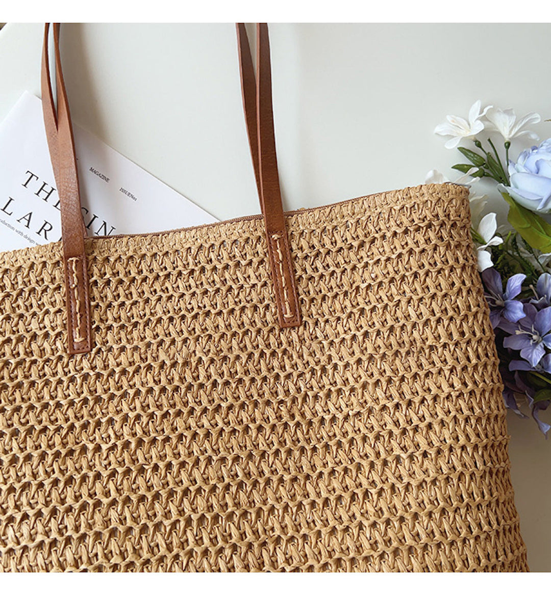 Kalsten | Rattan Woven Bag with Leather Straps - SummerBreeze Tote