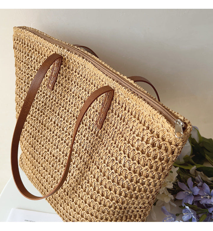 Kalsten | Rattan Woven Bag with Leather Straps - SummerBreeze Tote