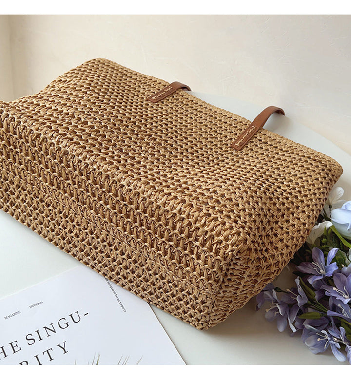 Kalsten | Rattan Woven Bag with Leather Straps - SummerBreeze Tote