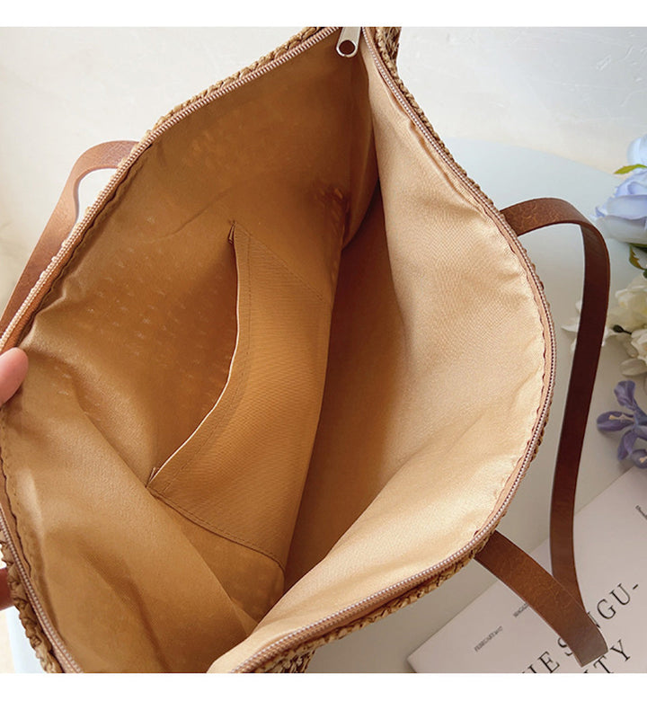 Kalsten | Rattan Woven Bag with Leather Straps - SummerBreeze Tote