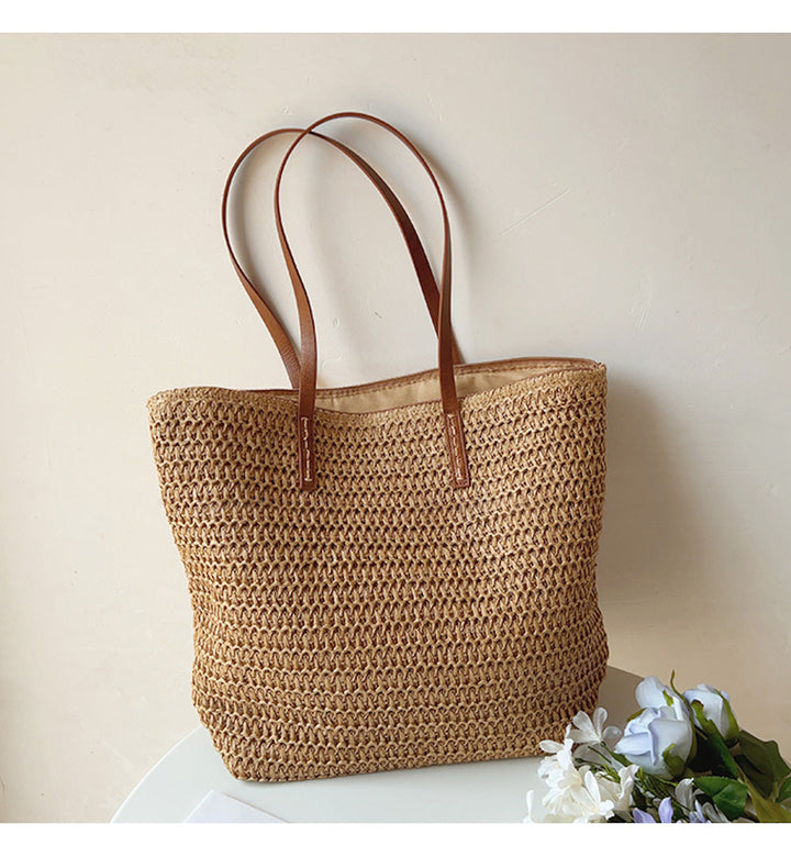 Kalsten | Rattan Woven Bag with Leather Straps - SummerBreeze Tote