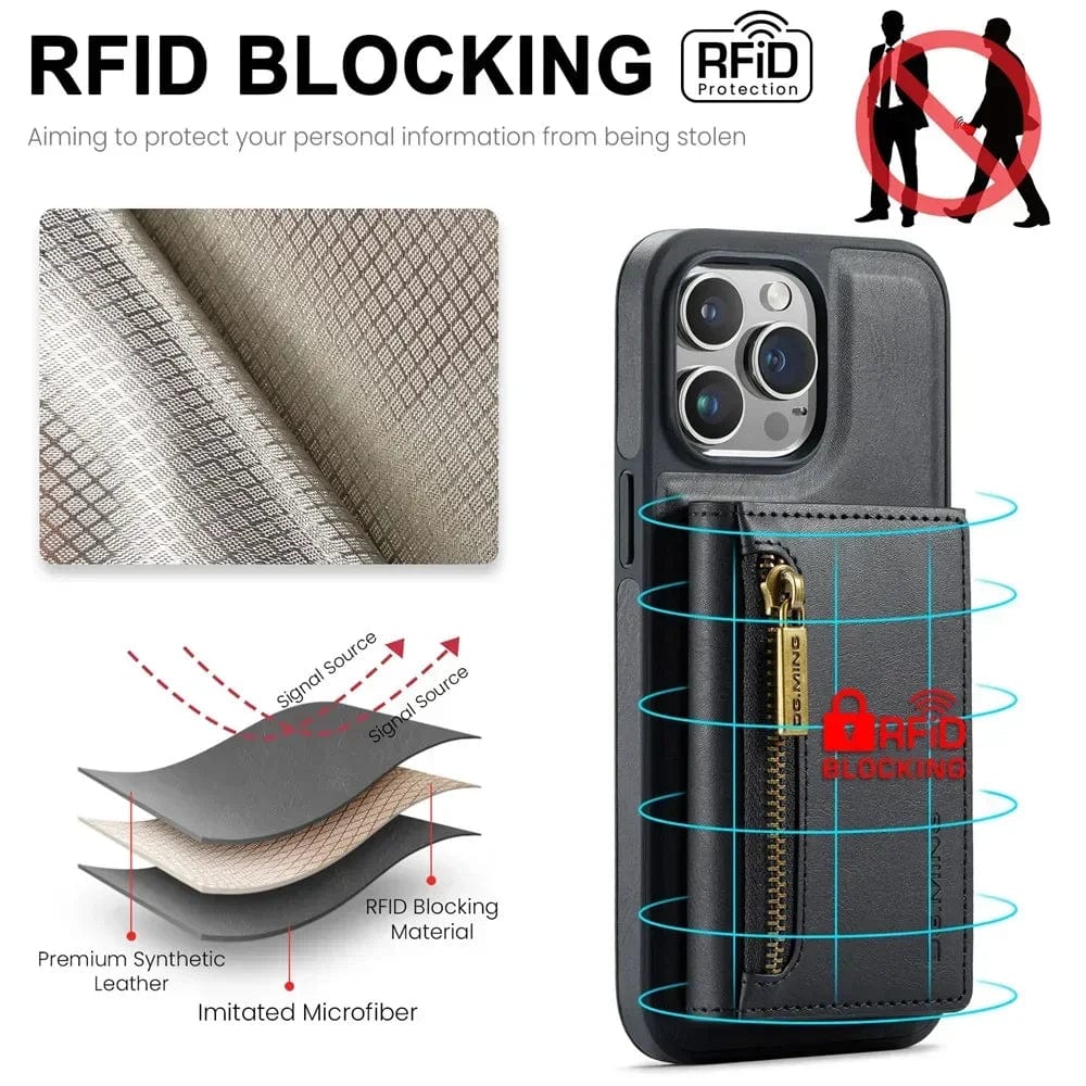 Kalsten | RFID iPhone Wallet Case | Removable Magnetic Leather Car Mount Shockproof Case