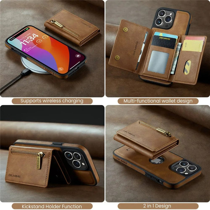 Kalsten | RFID iPhone Wallet Case | Removable Magnetic Leather Car Mount Shockproof Case