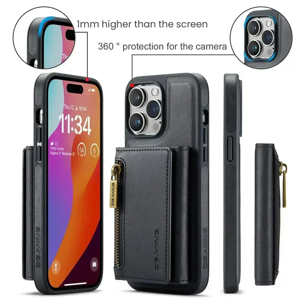 Kalsten | RFID iPhone Wallet Case | Removable Magnetic Leather Car Mount Shockproof Case