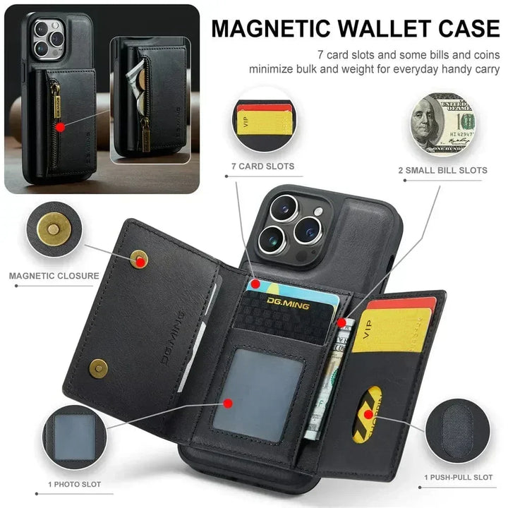 Kalsten | RFID iPhone Wallet Case | Removable Magnetic Leather Car Mount Shockproof Case