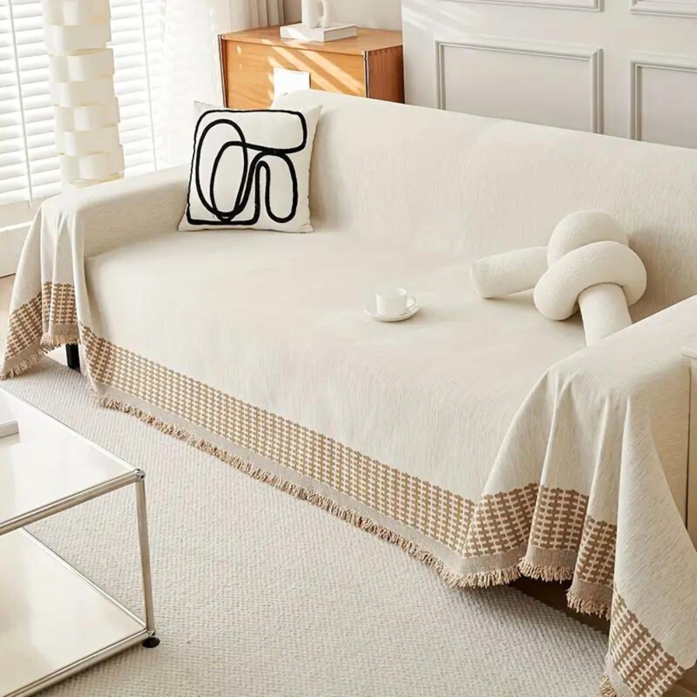 Rustic Cotton Sofa Cover with Tassels Kalsten