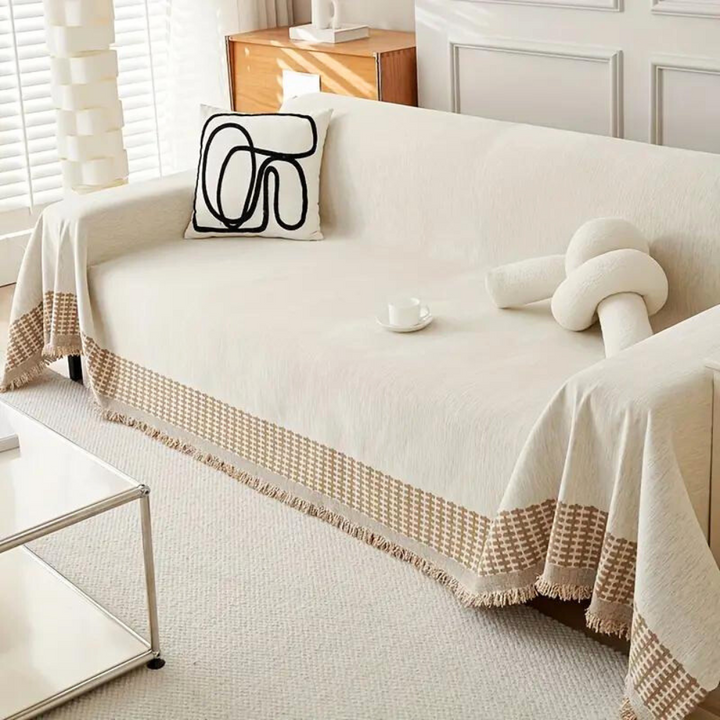 Rustic Cotton Sofa Cover with Tassels Kalsten