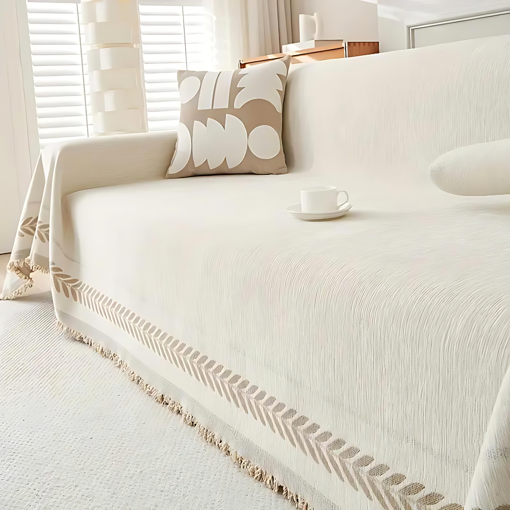 Rustic Cotton Sofa Cover with Tassels Kalsten