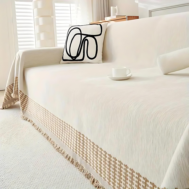 Rustic Cotton Sofa Cover with Tassels Kalsten