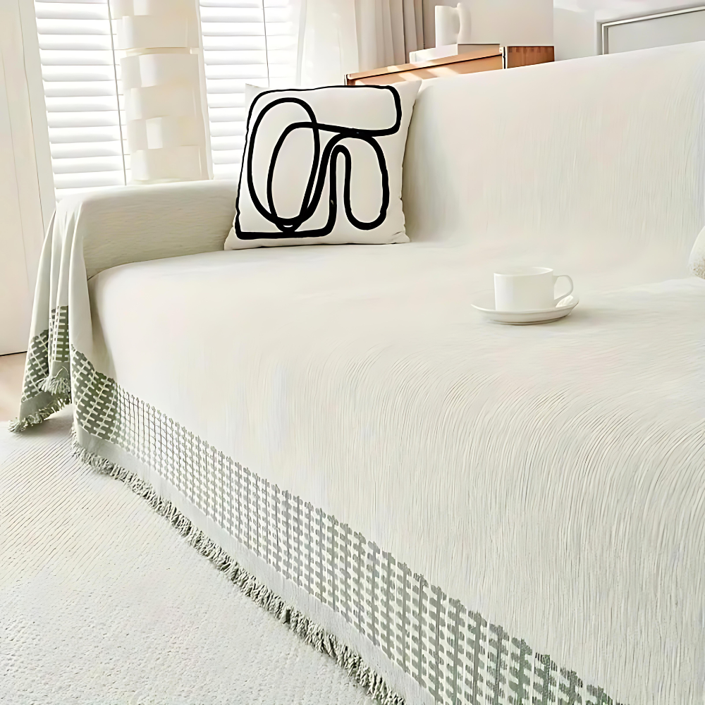Rustic Cotton Sofa Cover with Tassels Kalsten