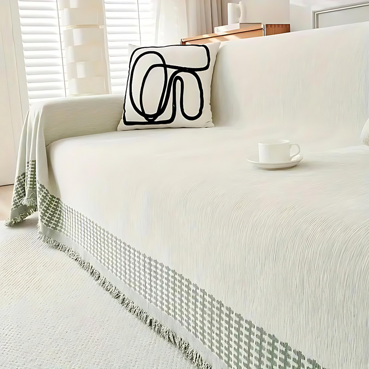 Rustic Cotton Sofa Cover with Tassels Kalsten