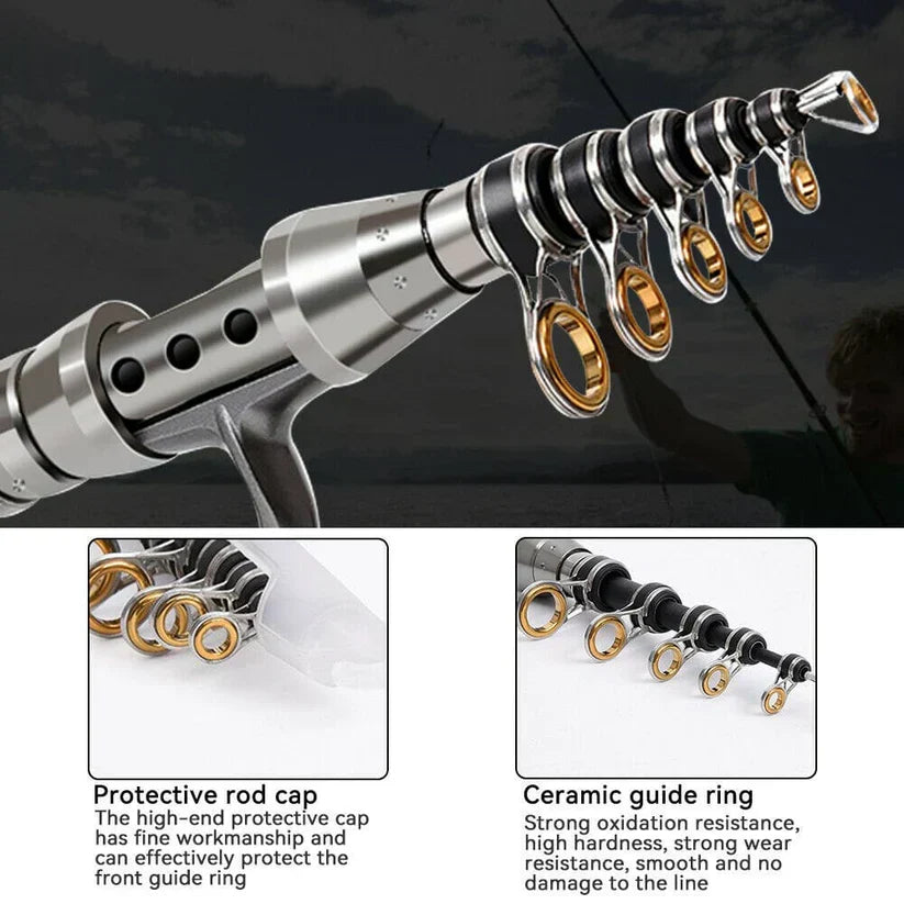 BowLift | Carbon Fibre Telescopic Fishing Rod & Reel Set – Portable Fishing Kit for Sea & Freshwater