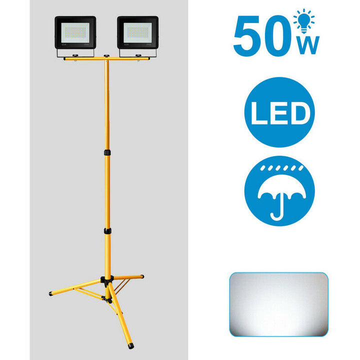 LED Floodlight with Tripod Construction Light 2X50W Cool White | Kalsten
