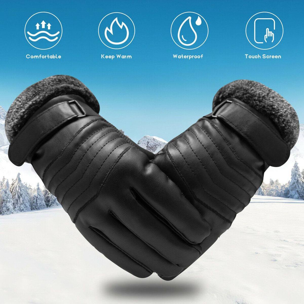 Skanto | -30℃ Waterproof, Warm Leather Ski Gloves for Winter | Touchscreen Compatible
