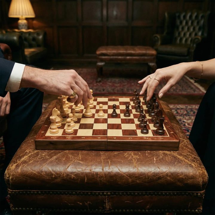 Wooden chess set foldable with chess pieces | Kalsten