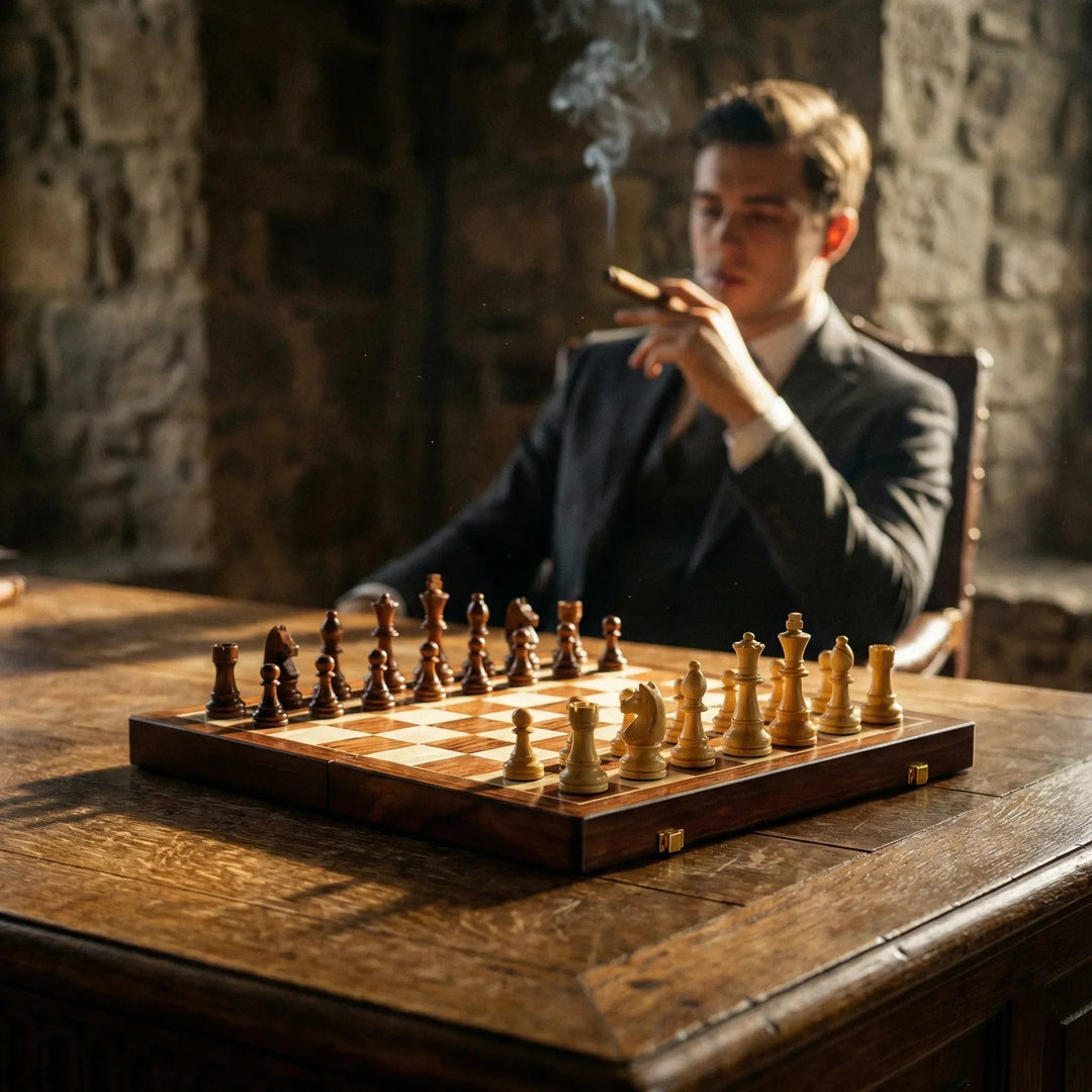 Wooden chess set foldable with chess pieces | Kalsten