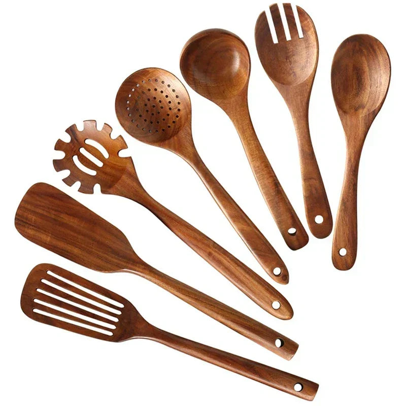 Sustainable Teak Wood Kitchen Utensils Set - Eco-Friendly Cooking Accessories | Kalsten