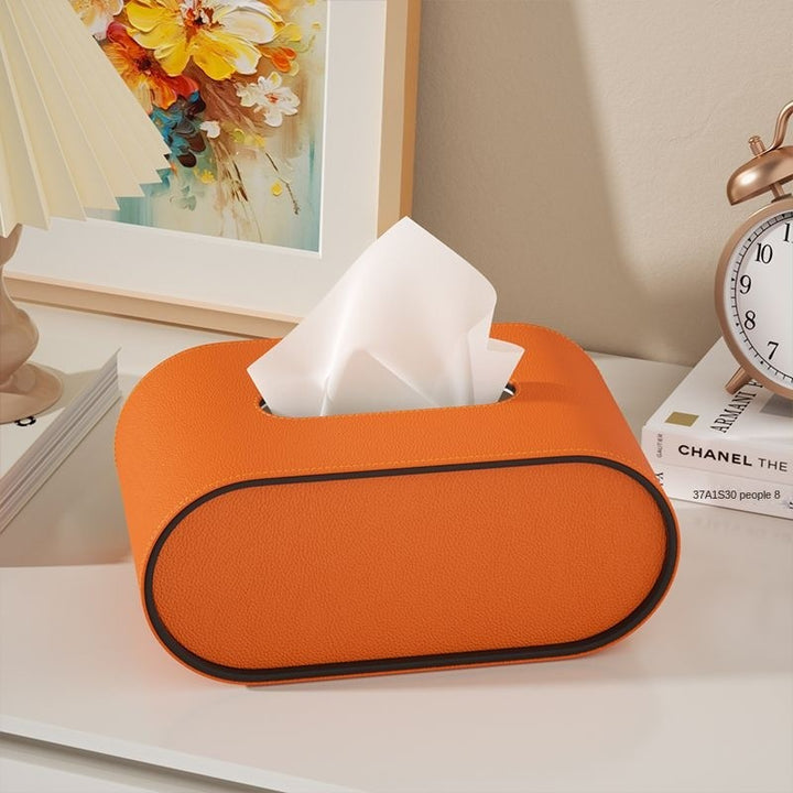 TissuLuxe Oval – Leather Tissue Box Cover for Living Room, Car & Office | Kalsten