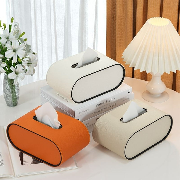 TissuLuxe Oval – Leather Tissue Box Cover for Living Room, Car & Office | Kalsten