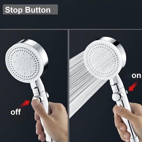 Kalsten | 5-Mode Shower Head for Low Pressure | Stop Button for Easy Water Control