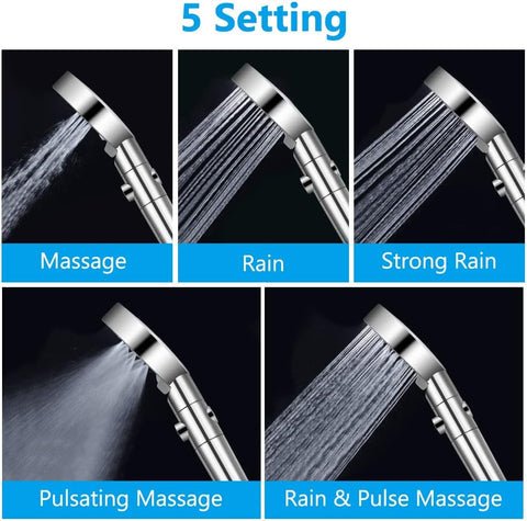 Kalsten | 5-Mode Shower Head for Low Pressure | Stop Button for Easy Water Control