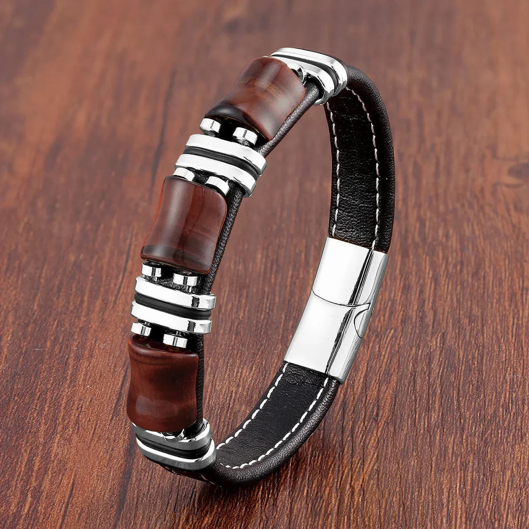 Kalsten | Leather Bracelet with Tiger Eye Natural Stone