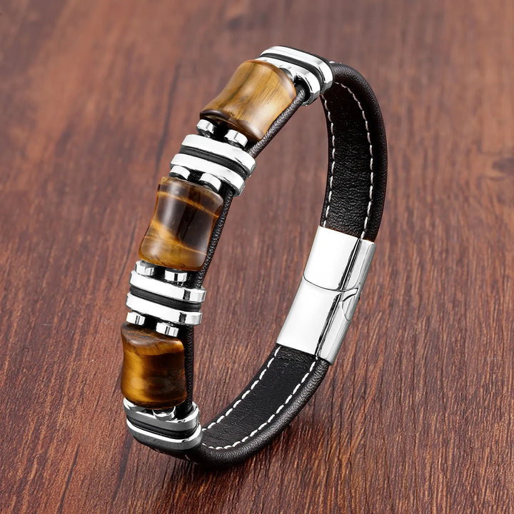 Kalsten | Leather Bracelet with Tiger Eye Natural Stone