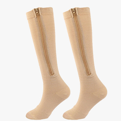 Elastic compression stockings with zipper