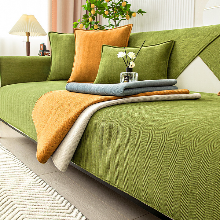 Kalsten | Wavy Check Chenille Fabric Furniture Protector Sofa Cover