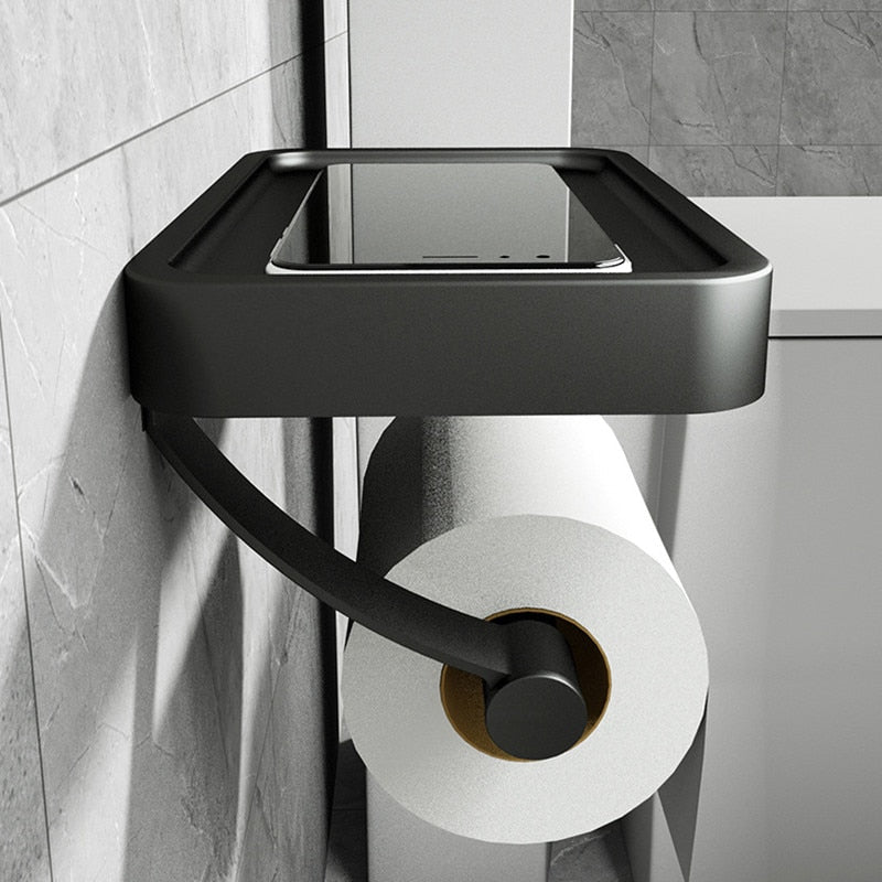 Drill-Free Stainless Steel Toilet Paper Holder with Shelf
