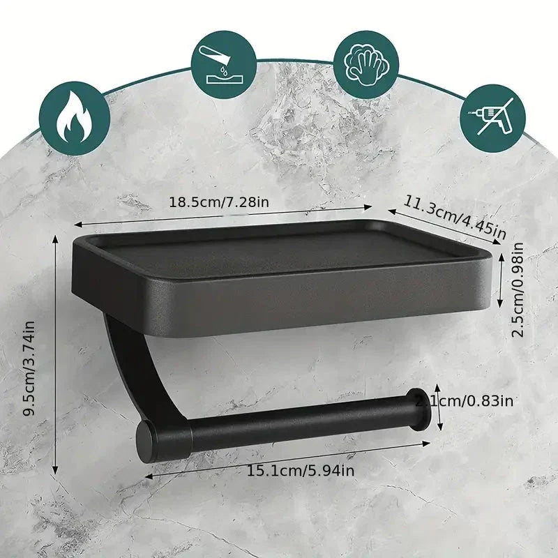 RVSPlank | Drill-Free Toilet Paper Holder with Storage Shelf Made of Stainless Steel | Kalsten