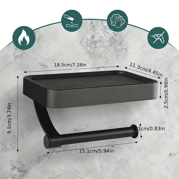 Drill-Free Stainless Steel Toilet Paper Holder with Shelf