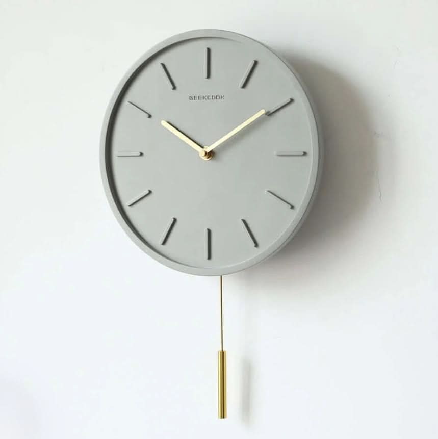 Kalsten | Scandinavian Cement Wall Clock with Metal Pendulum