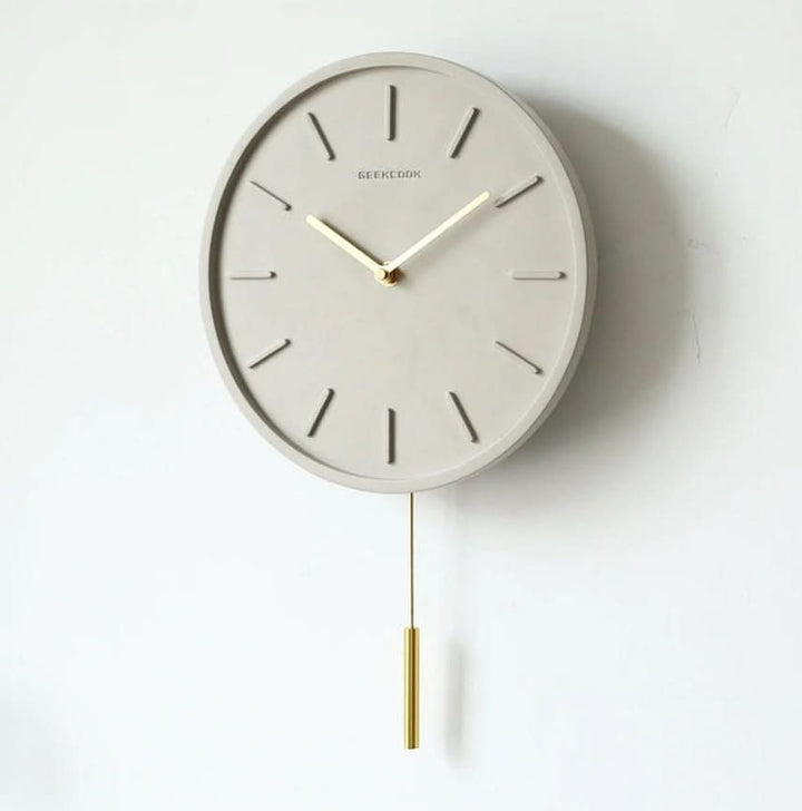 Kalsten | Scandinavian Cement Wall Clock with Metal Pendulum