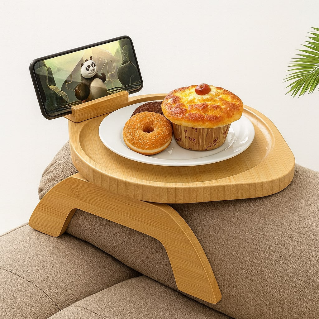 SofaNest Armrest Table Wooden Sofa Side Table With Phone Holder | Kalsten