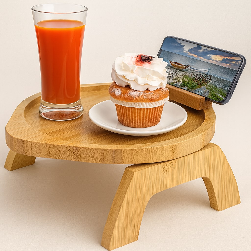 SofaNest Armrest Table Wooden Sofa Side Table With Phone Holder | Kalsten
