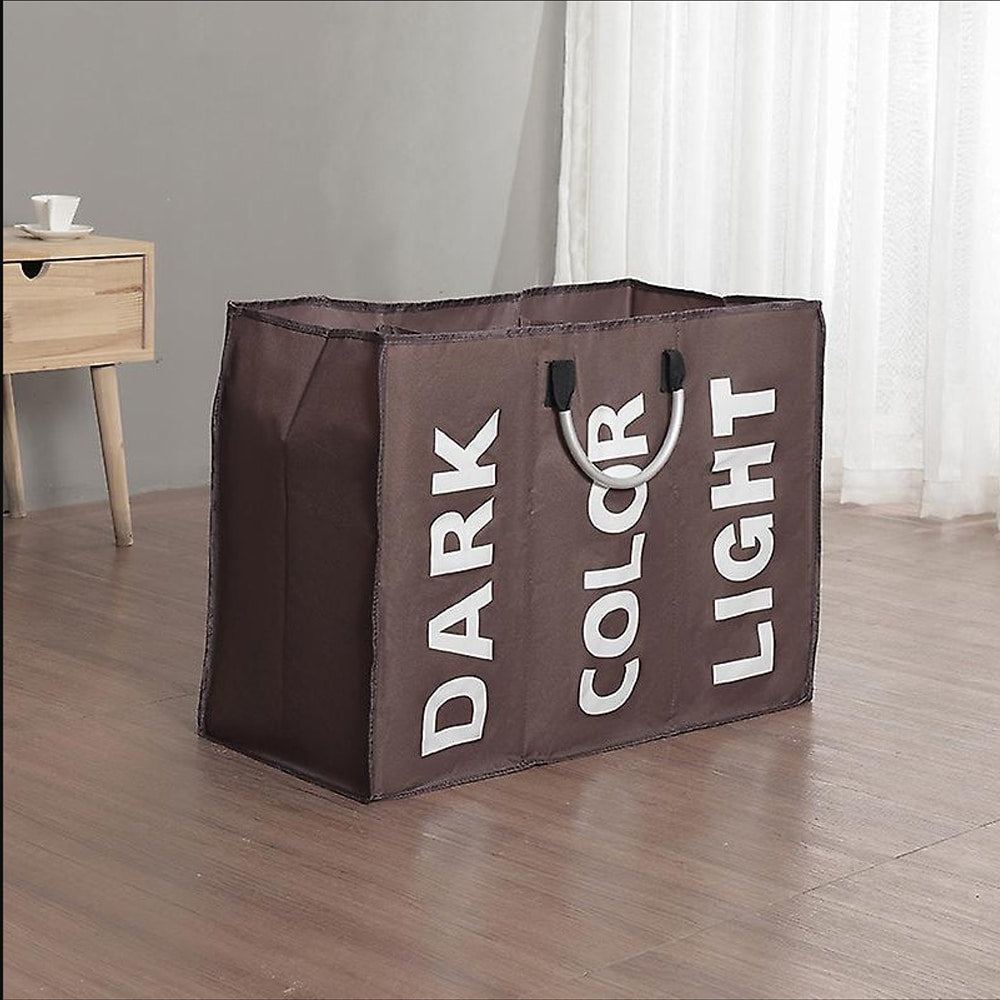 Laundry basket 3 compartments - foldable with handle - black, gray or light gray | Kalsten