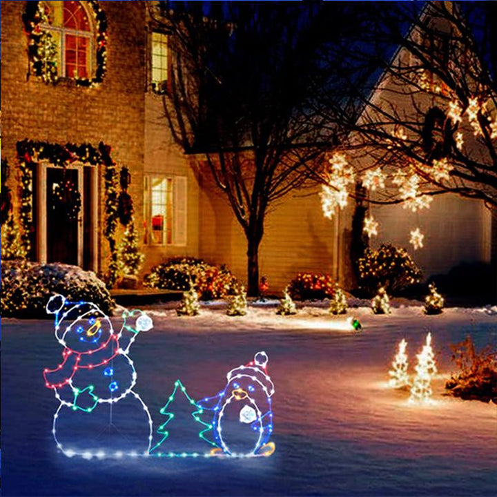 Kalsten | Animated LED Snowball Fight Light | Outdoor Snowman & Penguin Christmas Decor