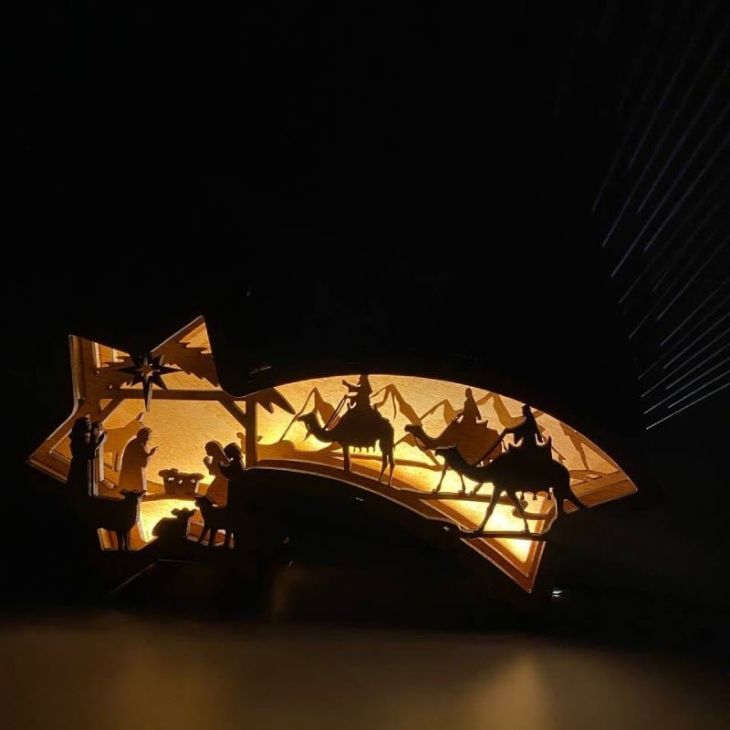 Wooden LED Christmas Star Table Lamp