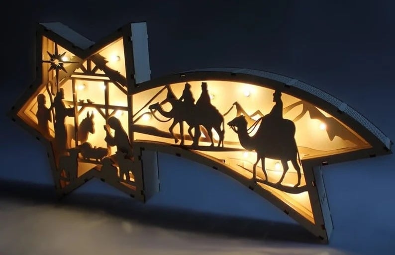 Wooden LED Christmas Star Table Lamp
