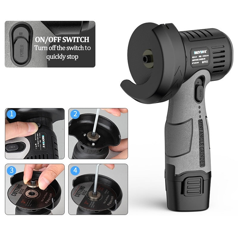 BowLift | 12V Mini Angle Grinder with Cutting Disc