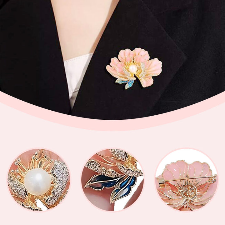 Kalsten | Elegant enameled peony brooch for women