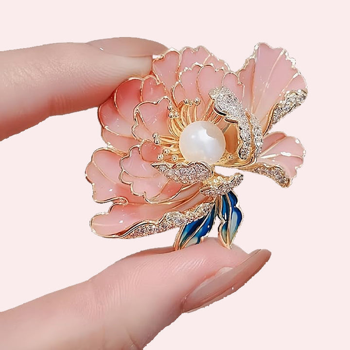 Kalsten | Elegant enameled peony brooch for women